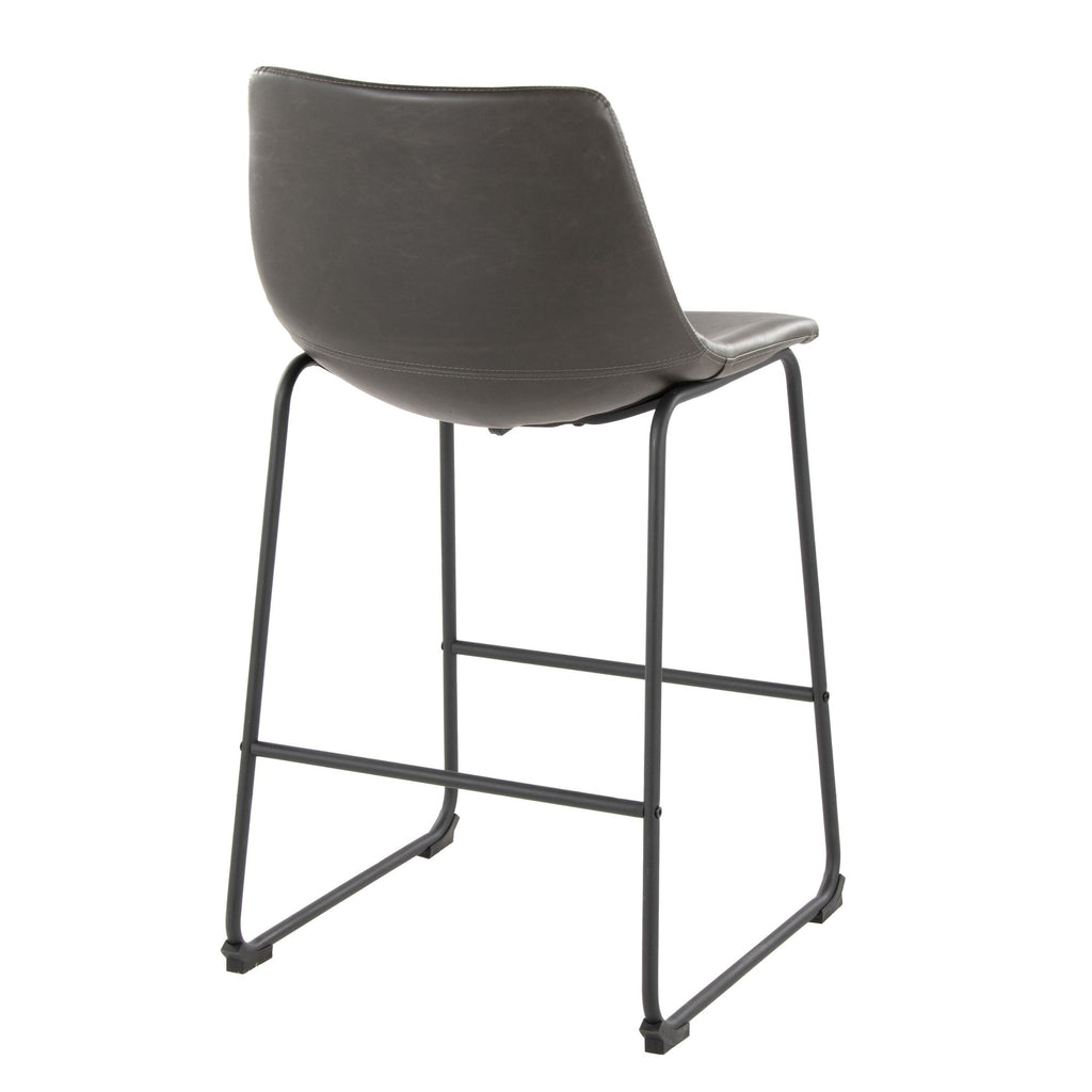 Duke 26" Fixed-Height Counter Stool - Black Metal, Grey PU