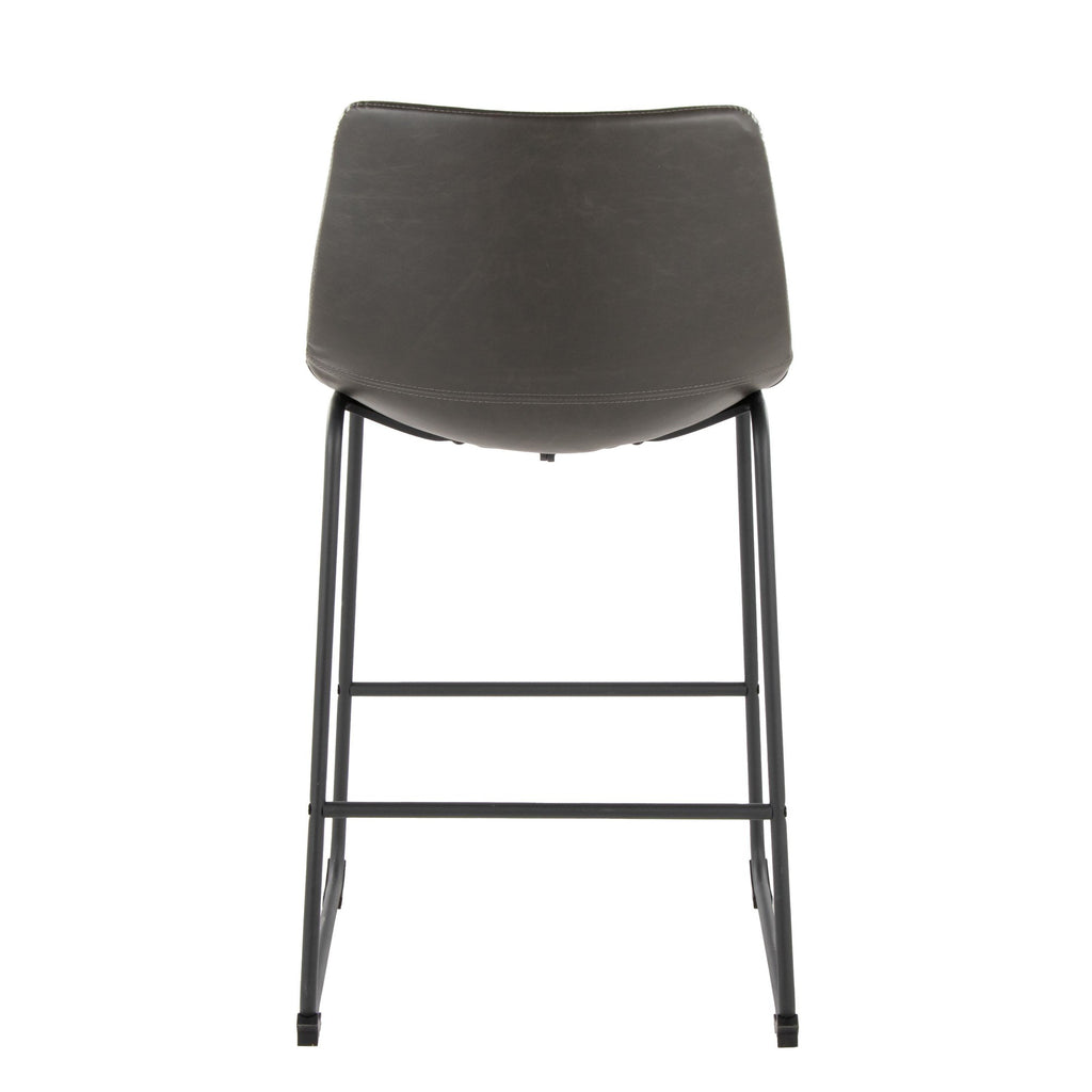 Duke 26" Fixed-Height Counter Stool - Black Metal, Grey PU
