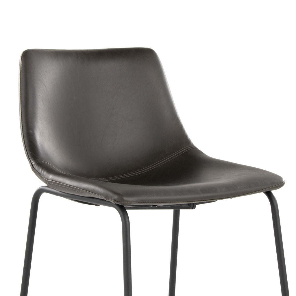 Duke 26" Fixed-Height Counter Stool - Black Metal, Grey PU