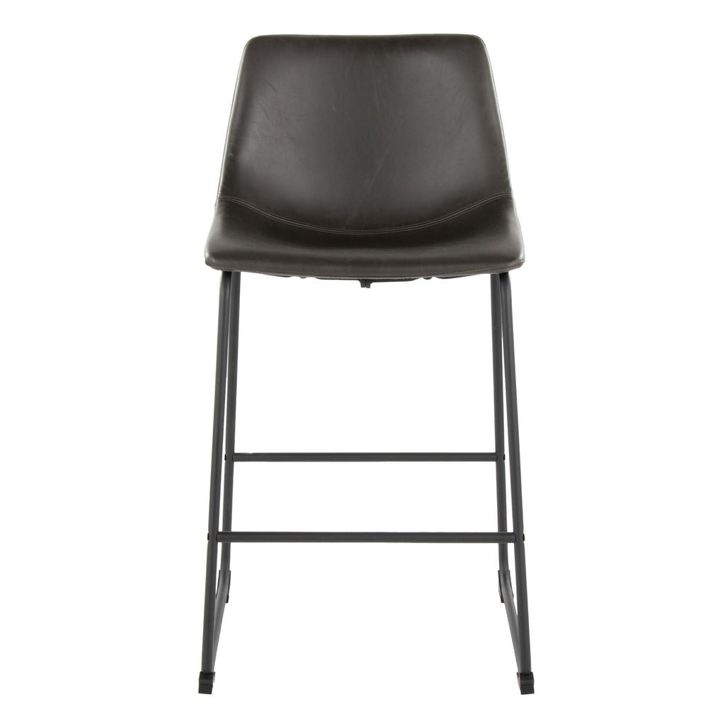 Duke 26" Fixed-Height Counter Stool - Black Metal, Grey PU