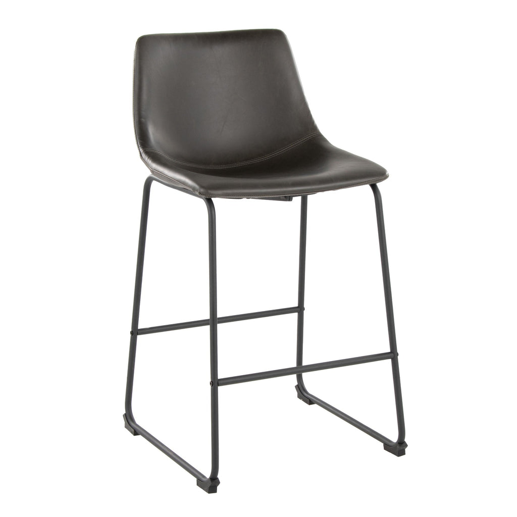 Duke 26" Fixed-Height Counter Stool - Black Metal, Grey PU