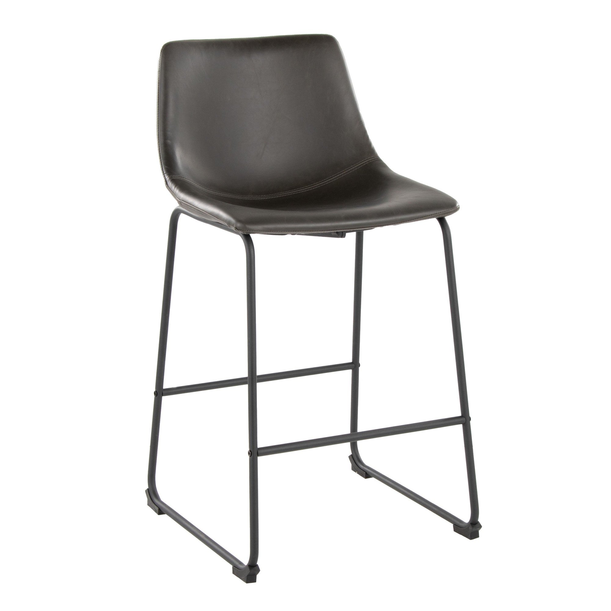 Duke 26" Fixed-Height Counter Stool - Black Metal, Grey PU