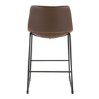 Duke 26" Fixed-Height Counter Stool - Black Metal, Espresso PU, Orange Zig Zag Stitching