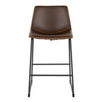 Duke 26" Fixed-Height Counter Stool - Black Metal, Espresso PU, Orange Zig Zag Stitching