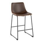 Duke 26" Fixed-Height Counter Stool - Black Metal, Espresso PU, Orange Zig Zag Stitching