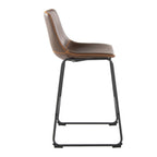 Duke 26" Fixed-Height Counter Stool - Black Metal, Espresso PU, Orange Zig Zag Stitching