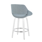 Fabrico 26" Fixed-Height Counter Stool - Set of 2 - White Wood, Blue Noise Fabric, Chrome Metal