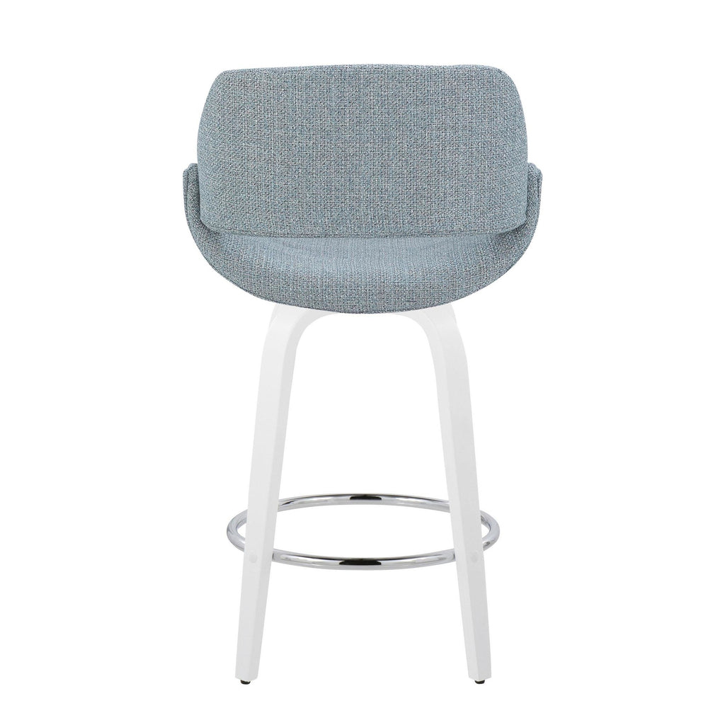 Fabrico 26" Fixed-Height Counter Stool - Set of 2 - White Wood, Blue Noise Fabric, Chrome Metal