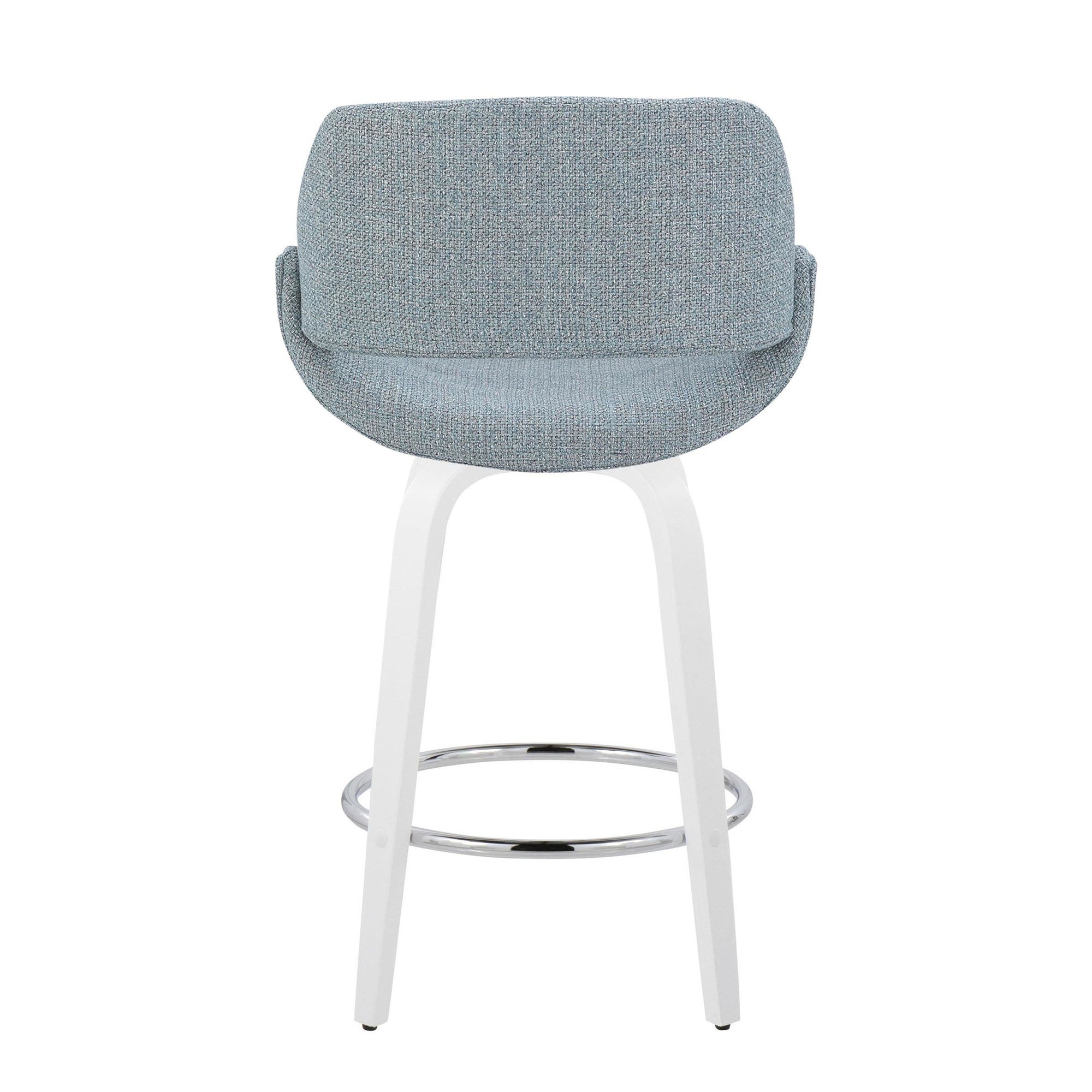 Fabrico 26" Fixed-Height Counter Stool - Set of 2 - White Wood, Blue Noise Fabric, Chrome Metal