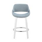 Fabrico 26" Fixed-Height Counter Stool - Set of 2 - White Wood, Blue Noise Fabric, Chrome Metal