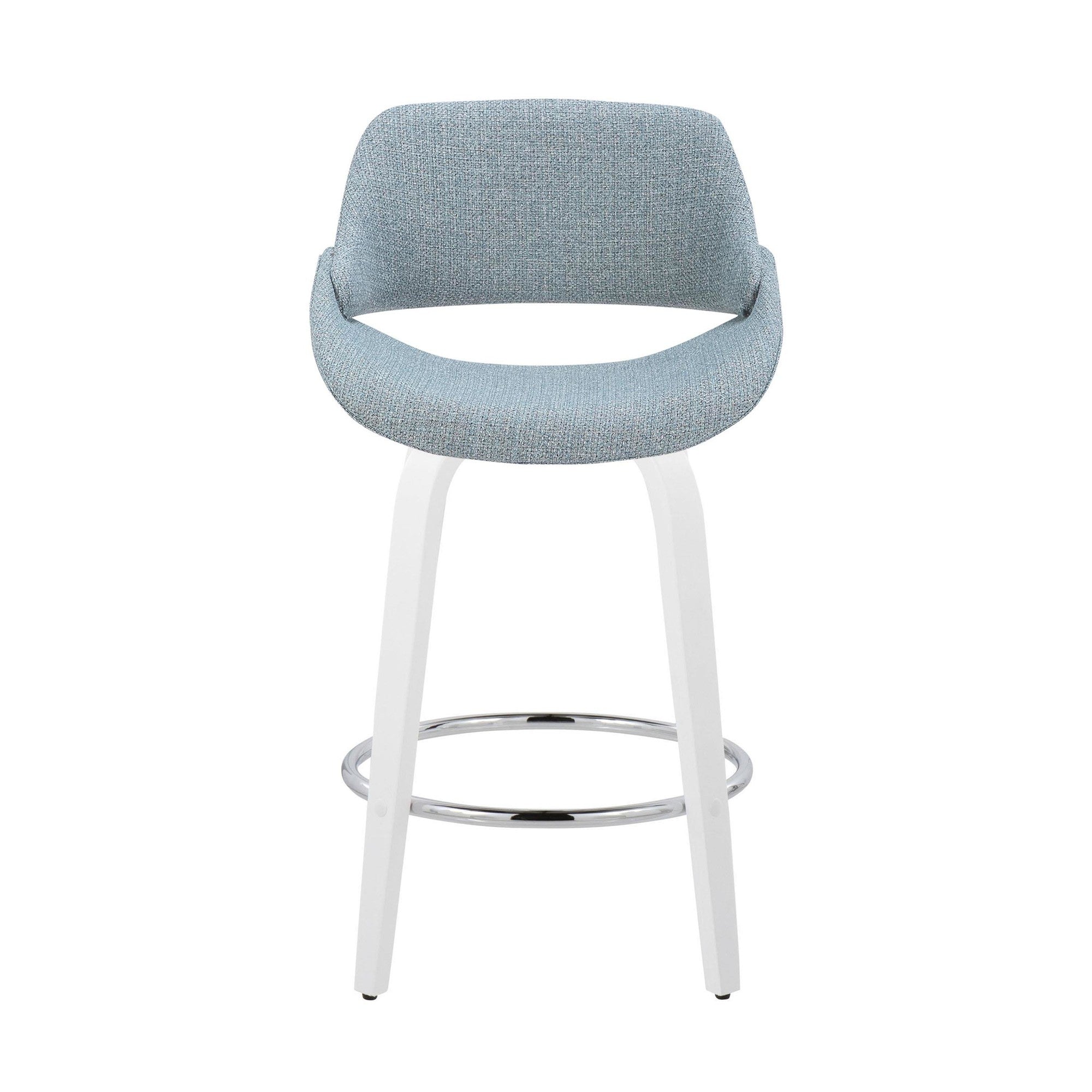 Fabrico 26" Fixed-Height Counter Stool - Set of 2 - White Wood, Blue Noise Fabric, Chrome Metal