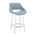 Fabrico 26" Fixed-Height Counter Stool - Set of 2 - White Wood, Blue Noise Fabric, Chrome Metal