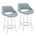 Fabrico 26" Fixed-Height Counter Stool - Set of 2 - White Wood, Blue Noise Fabric, Chrome Metal