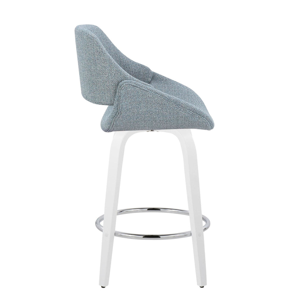 Fabrico 26" Fixed-Height Counter Stool - Set of 2 - White Wood, Blue Noise Fabric, Chrome Metal