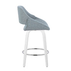 Fabrico 26" Fixed-Height Counter Stool - Set of 2 - White Wood, Blue Noise Fabric, Chrome Metal