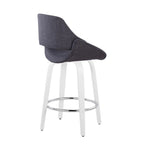 Fabrico 26" Fixed-Height Counter Stool - Set of 2 - White Wood, Charcoal Fabric, Chrome Metal