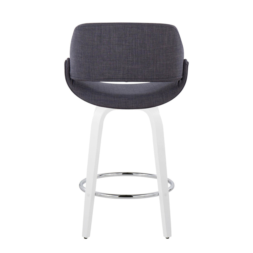 Fabrico 26" Fixed-Height Counter Stool - Set of 2 - White Wood, Charcoal Fabric, Chrome Metal
