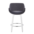 Fabrico 26" Fixed-Height Counter Stool - Set of 2 - White Wood, Charcoal Fabric, Chrome Metal