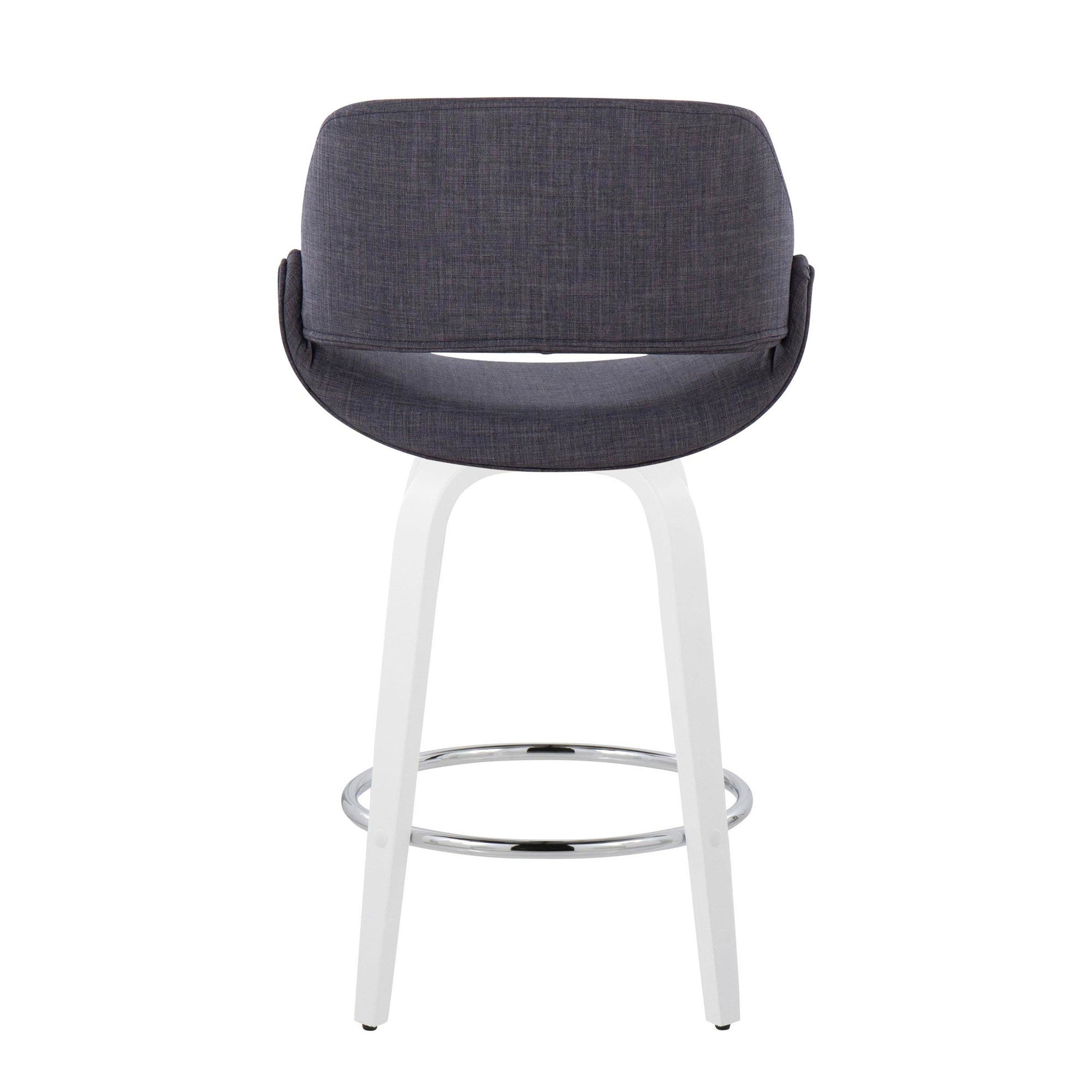 Fabrico 26" Fixed-Height Counter Stool - Set of 2 - White Wood, Charcoal Fabric, Chrome Metal