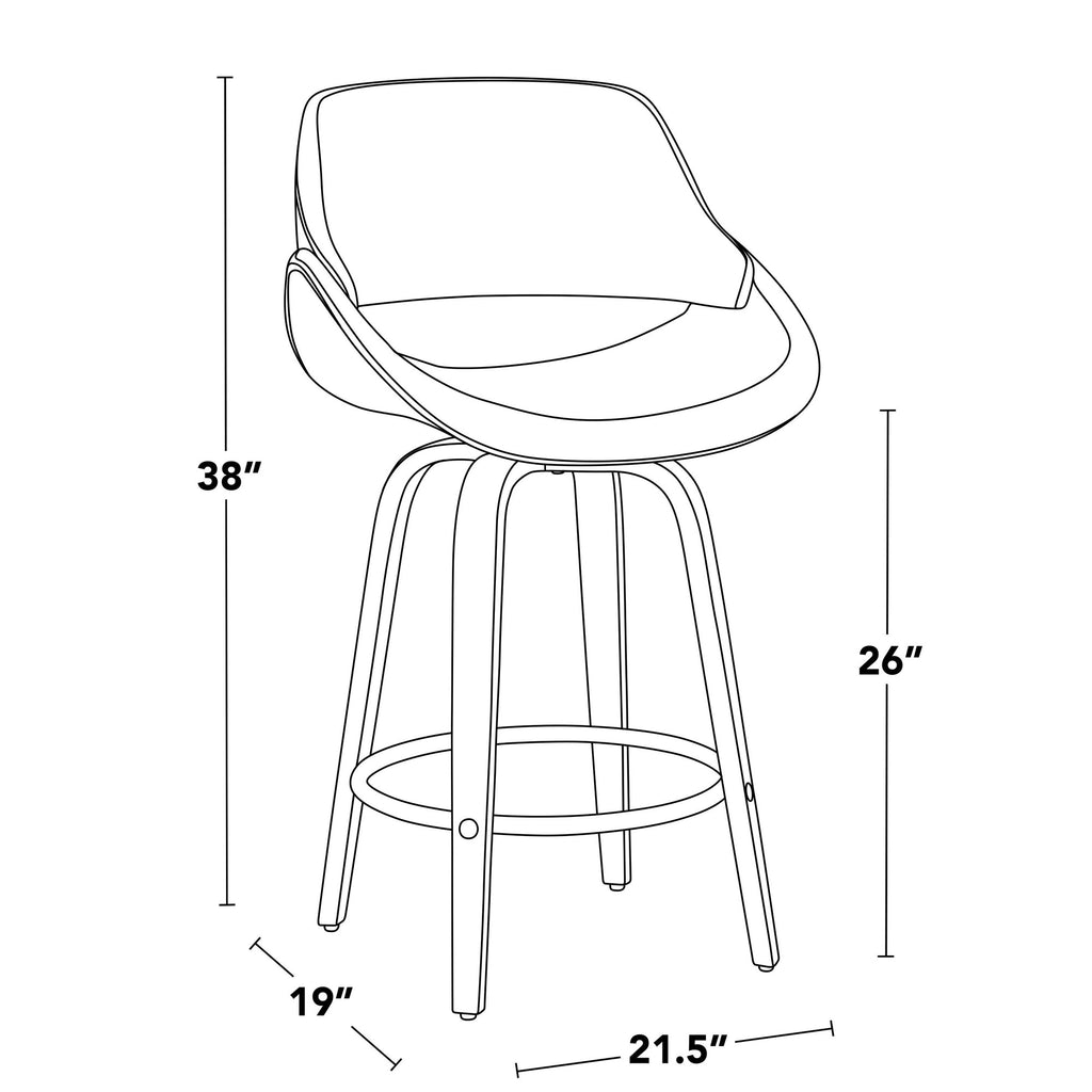 Fabrico 26" Fixed-Height Counter Stool - Set of 2 - White Wood, Charcoal Fabric, Chrome Metal