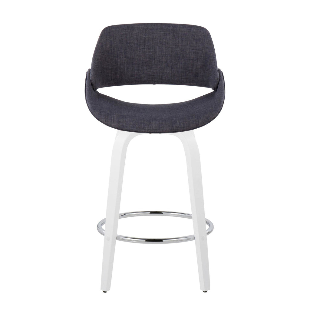 Fabrico 26" Fixed-Height Counter Stool - Set of 2 - White Wood, Charcoal Fabric, Chrome Metal