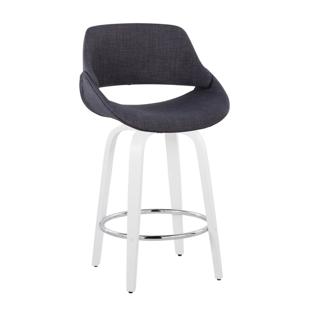Fabrico 26" Fixed-Height Counter Stool - Set of 2 - White Wood, Charcoal Fabric, Chrome Metal