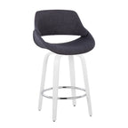 Fabrico 26" Fixed-Height Counter Stool - Set of 2 - White Wood, Charcoal Fabric, Chrome Metal