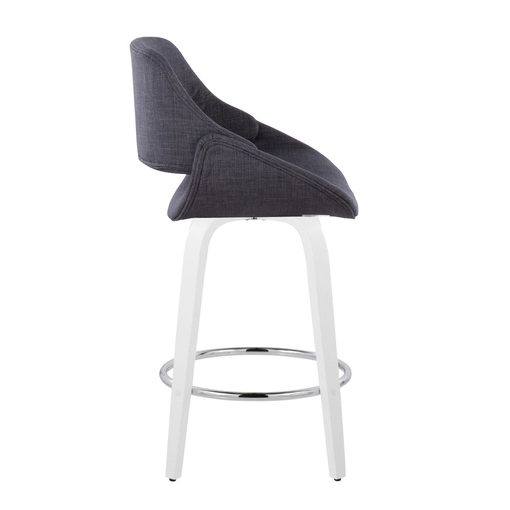 Fabrico 26" Fixed-Height Counter Stool - Set of 2 - White Wood, Charcoal Fabric, Chrome Metal