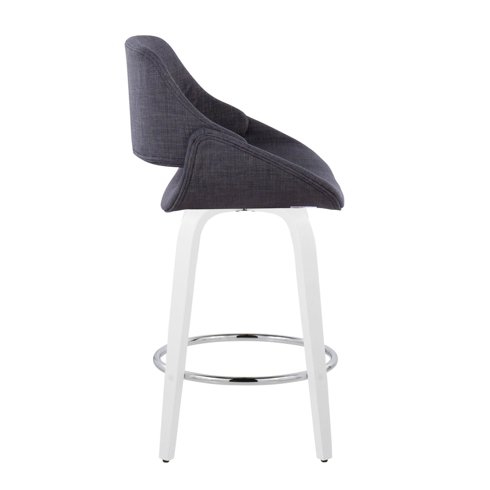 Fabrico 26" Fixed-Height Counter Stool - Set of 2 - White Wood, Charcoal Fabric, Chrome Metal
