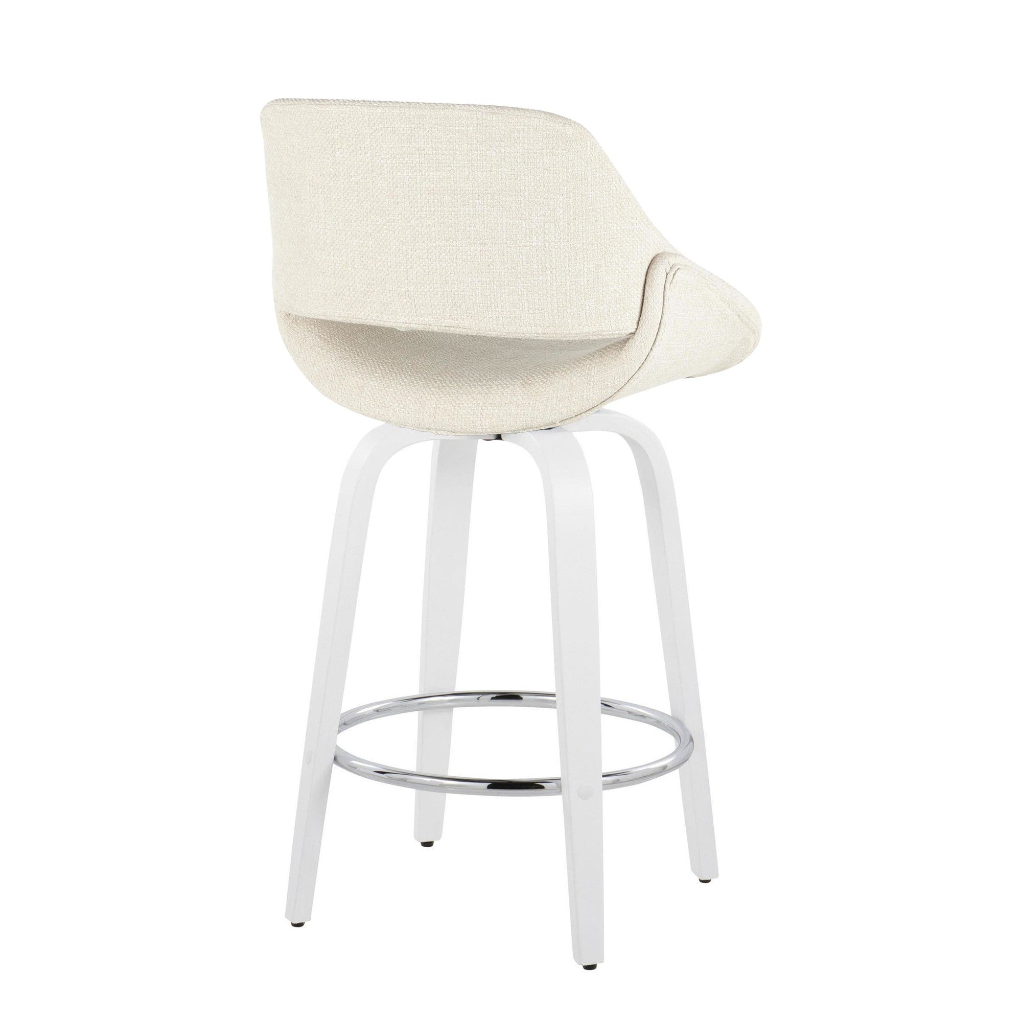 Fabrico 26" Fixed-Height Counter Stool - Set of 2 - White Wood, Cream Fabric, Chrome Metal