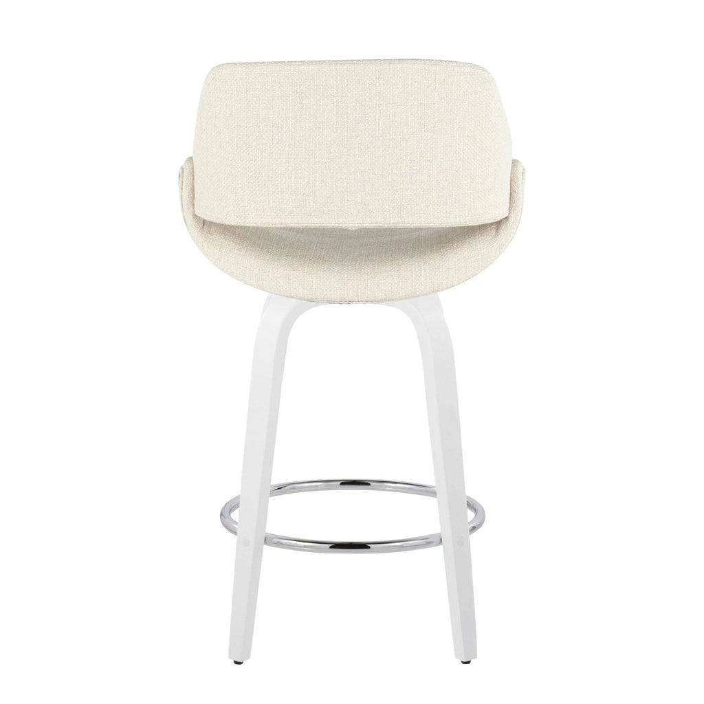 Fabrico 26" Fixed-Height Counter Stool - Set of 2 - White Wood, Cream Fabric, Chrome Metal