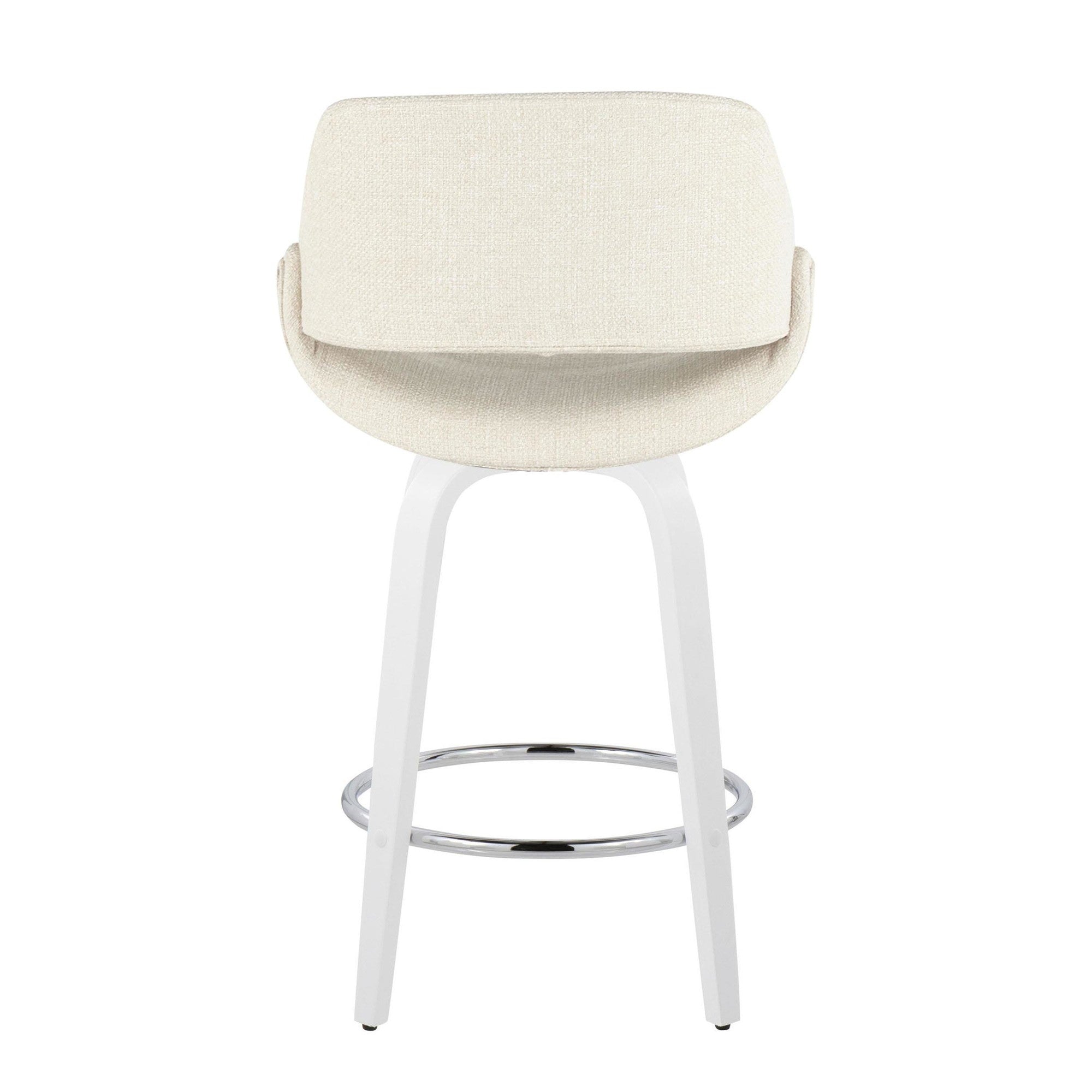 Fabrico 26" Fixed-Height Counter Stool - Set of 2 - White Wood, Cream Fabric, Chrome Metal