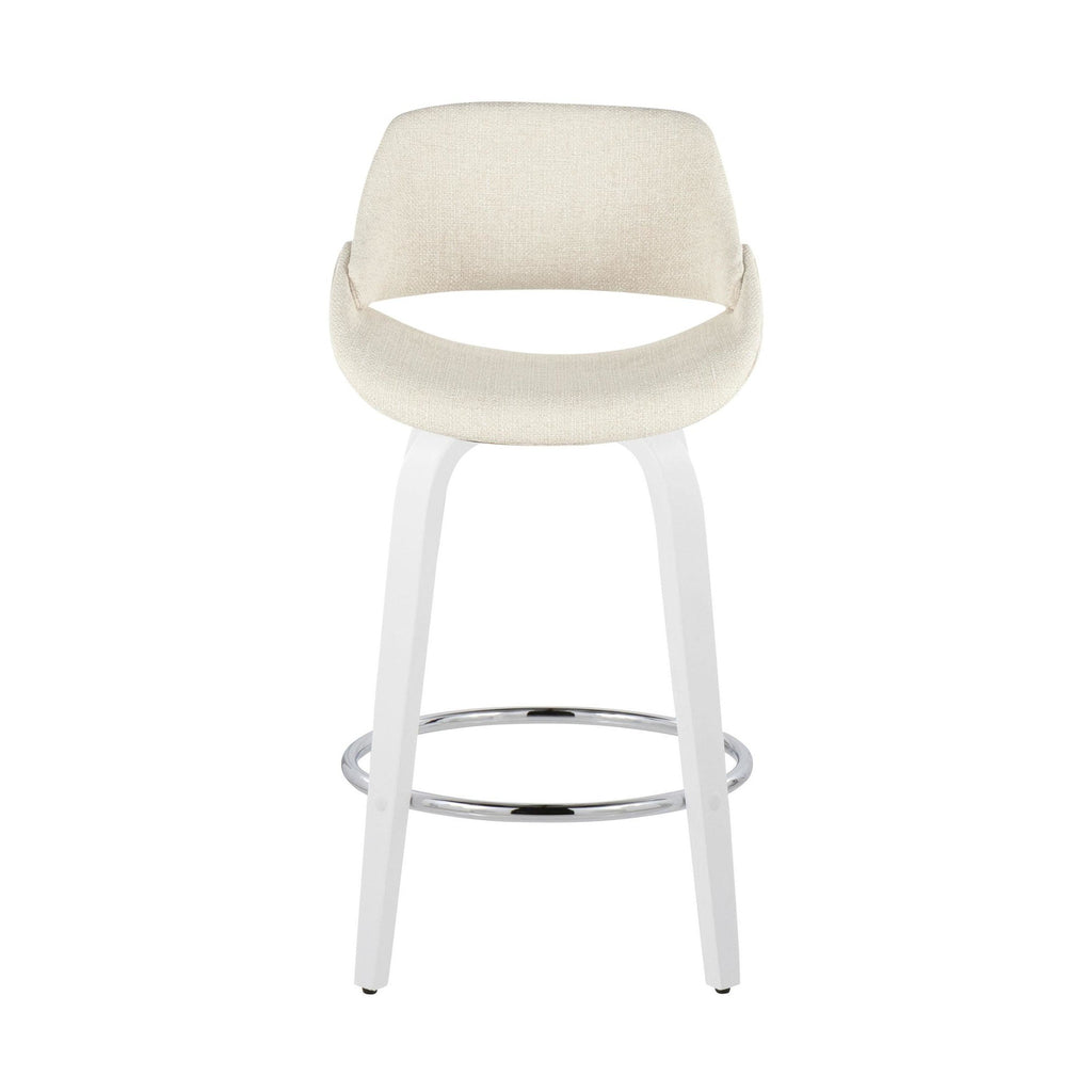 Fabrico 26" Fixed-Height Counter Stool - Set of 2 - White Wood, Cream Fabric, Chrome Metal