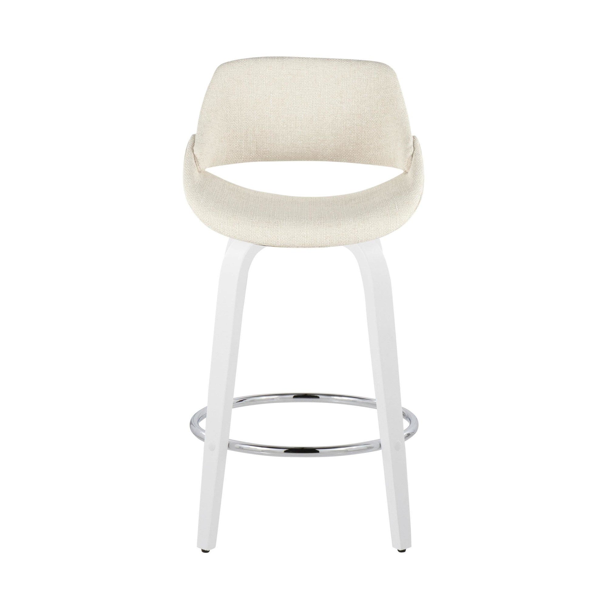 Fabrico 26" Fixed-Height Counter Stool - Set of 2 - White Wood, Cream Fabric, Chrome Metal