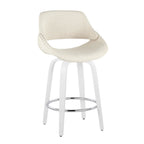 Fabrico 26" Fixed-Height Counter Stool - Set of 2 - White Wood, Cream Fabric, Chrome Metal