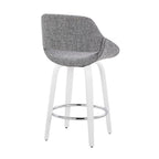 Fabrico 26" Fixed-Height Counter Stool - Set of 2 - White Wood, Grey Fabric, Chrome Metal