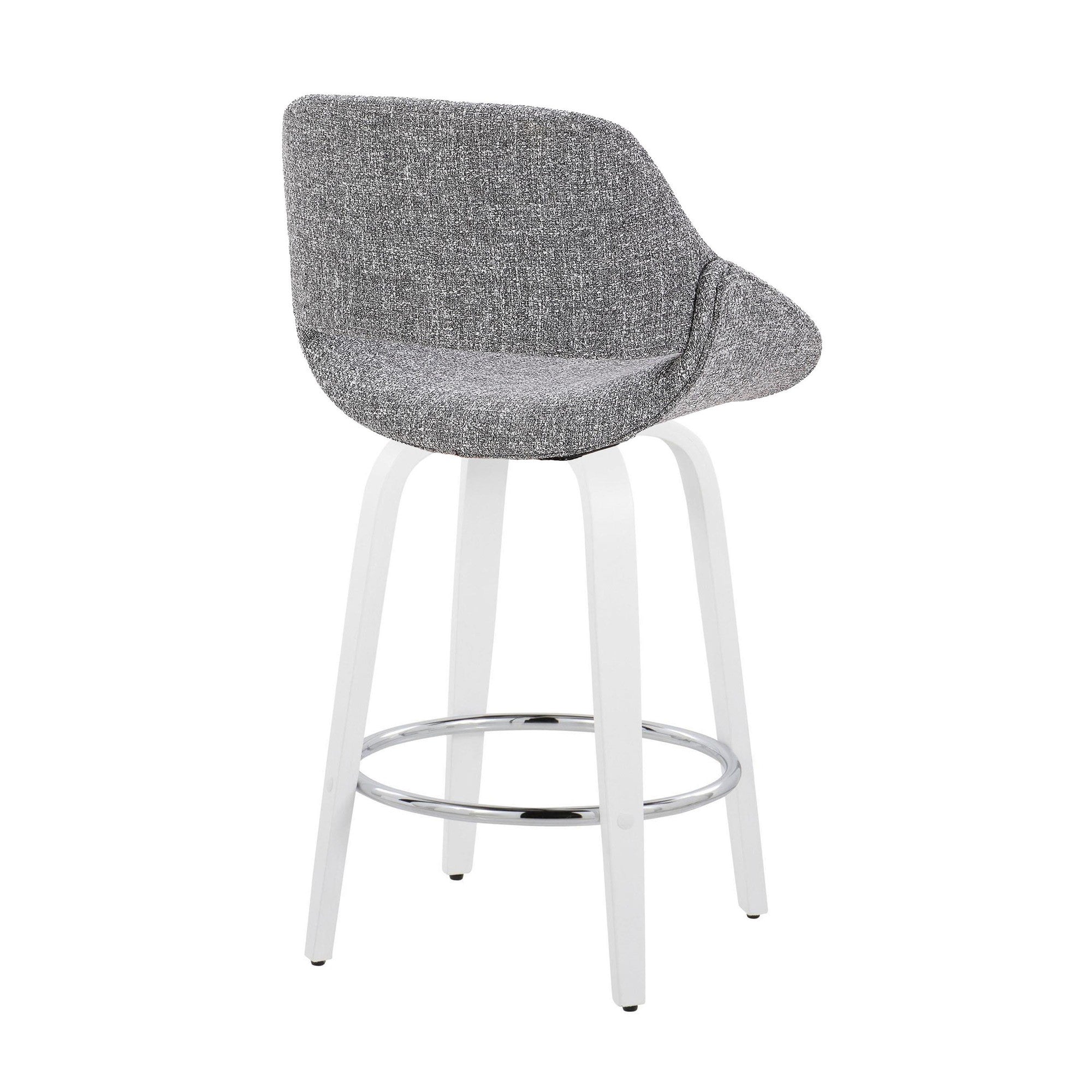 Fabrico 26" Fixed-Height Counter Stool - Set of 2 - White Wood, Grey Fabric, Chrome Metal