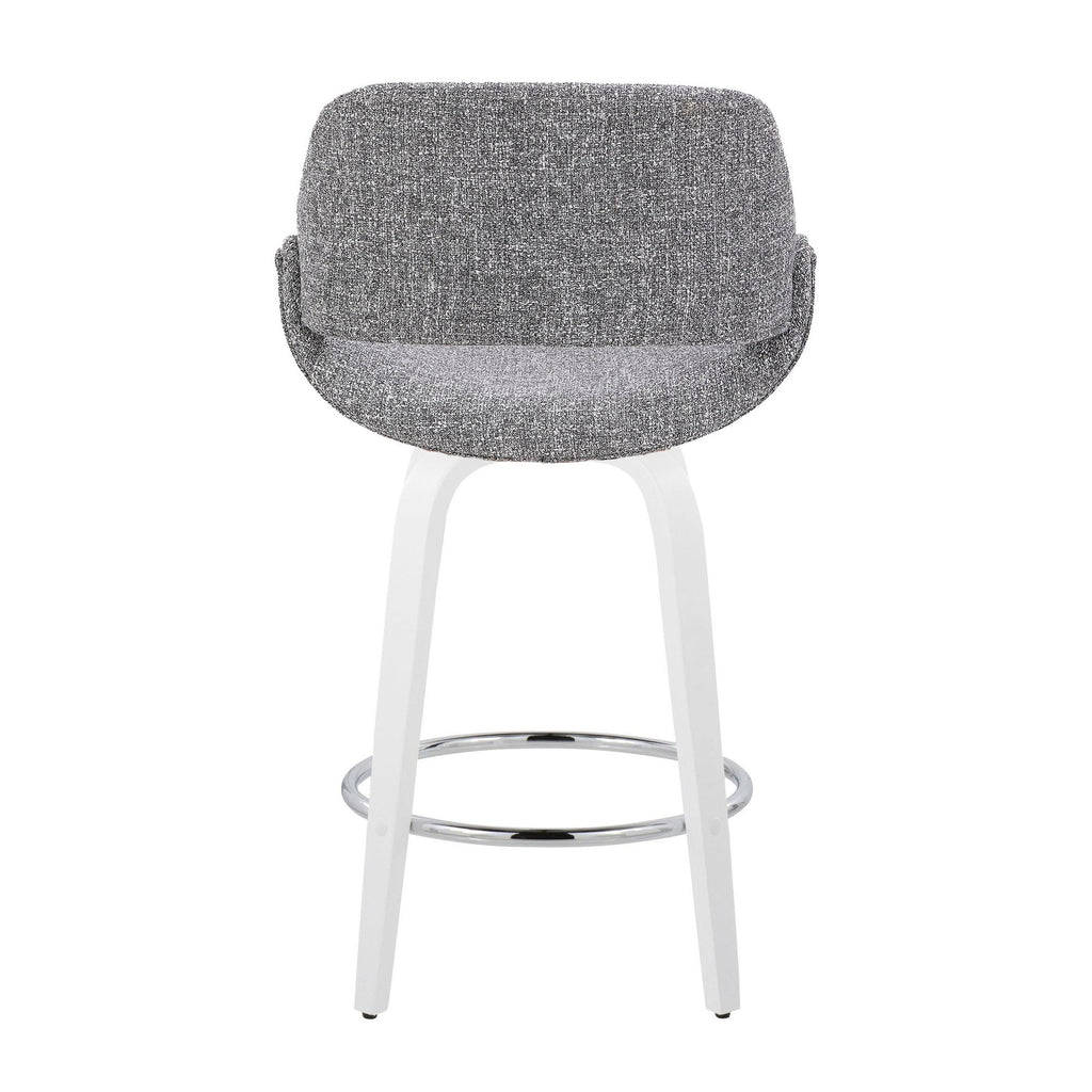 Fabrico 26" Fixed-Height Counter Stool - Set of 2 - White Wood, Grey Fabric, Chrome Metal