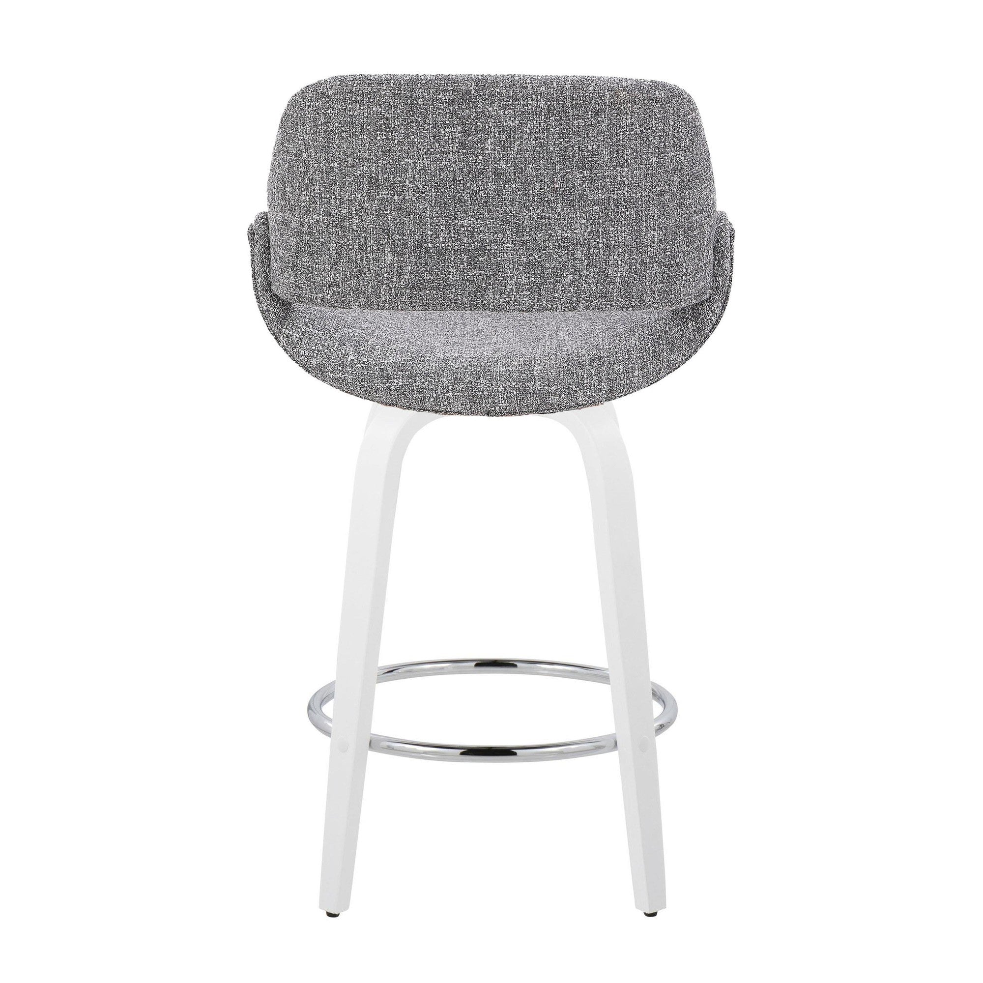 Fabrico 26" Fixed-Height Counter Stool - Set of 2 - White Wood, Grey Fabric, Chrome Metal