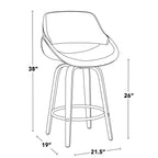 Fabrico 26" Fixed-Height Counter Stool - Set of 2 - White Wood, Grey Fabric, Chrome Metal
