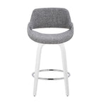 Fabrico 26" Fixed-Height Counter Stool - Set of 2 - White Wood, Grey Fabric, Chrome Metal