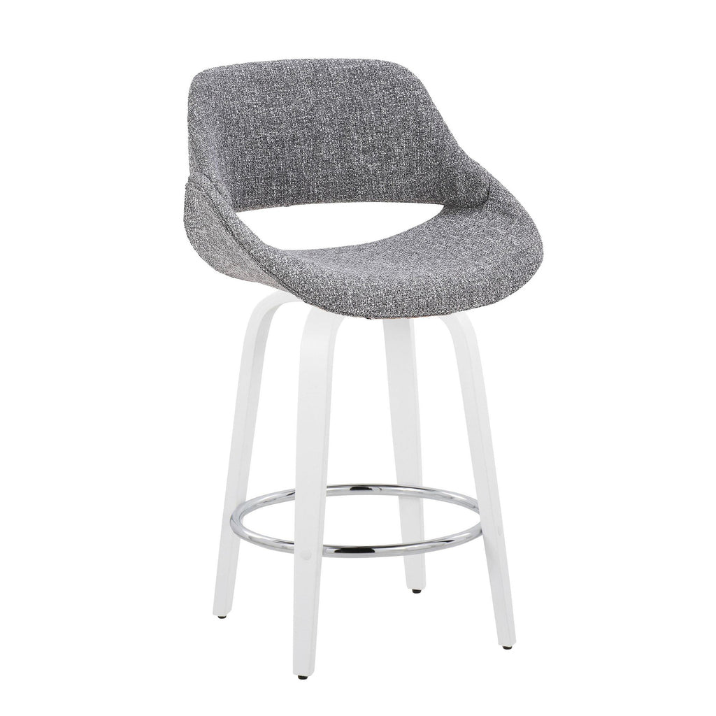 Fabrico 26" Fixed-Height Counter Stool - Set of 2 - White Wood, Grey Fabric, Chrome Metal