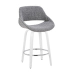 Fabrico 26" Fixed-Height Counter Stool - Set of 2 - White Wood, Grey Fabric, Chrome Metal