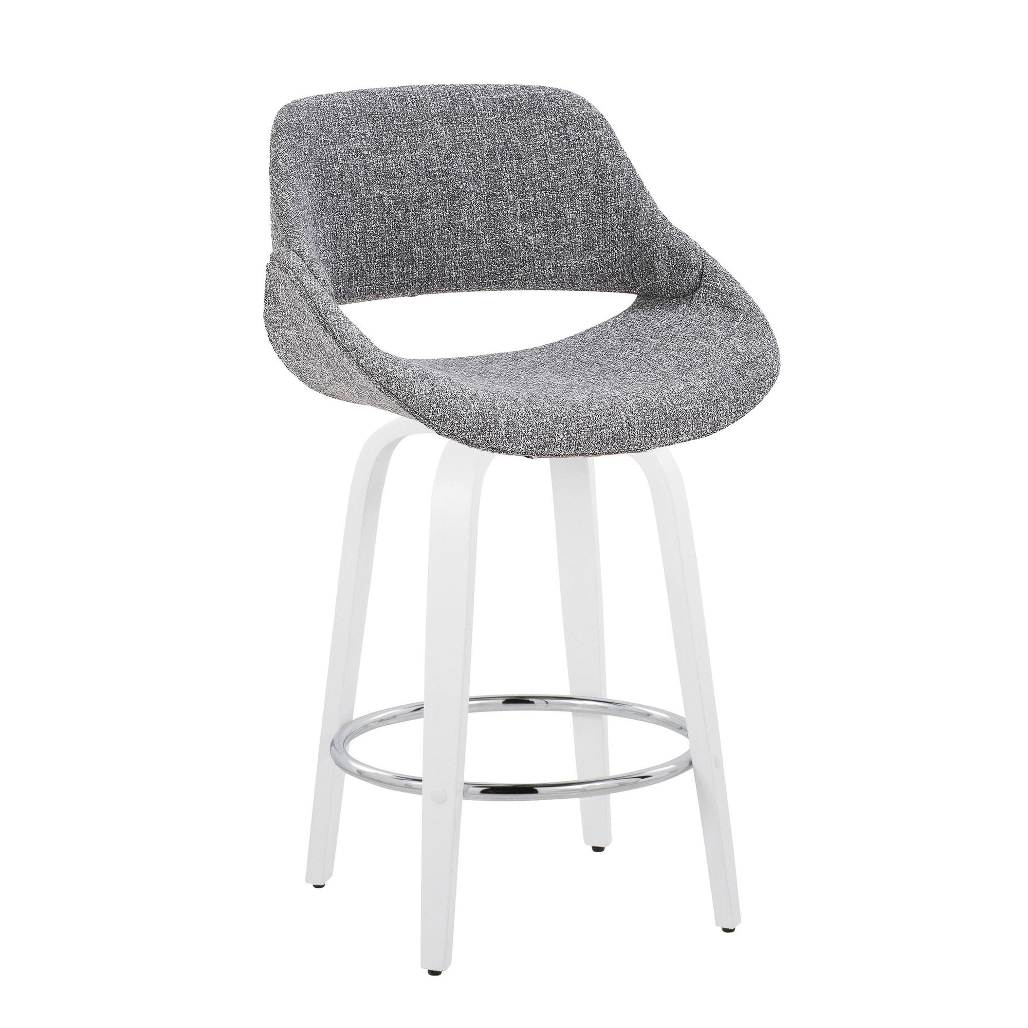 Fabrico 26" Fixed-Height Counter Stool - Set of 2 - White Wood, Grey Fabric, Chrome Metal