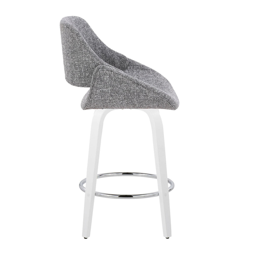 Fabrico 26" Fixed-Height Counter Stool - Set of 2 - White Wood, Grey Fabric, Chrome Metal