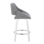 Fabrico 26" Fixed-Height Counter Stool - Set of 2 - White Wood, Grey Fabric, Chrome Metal