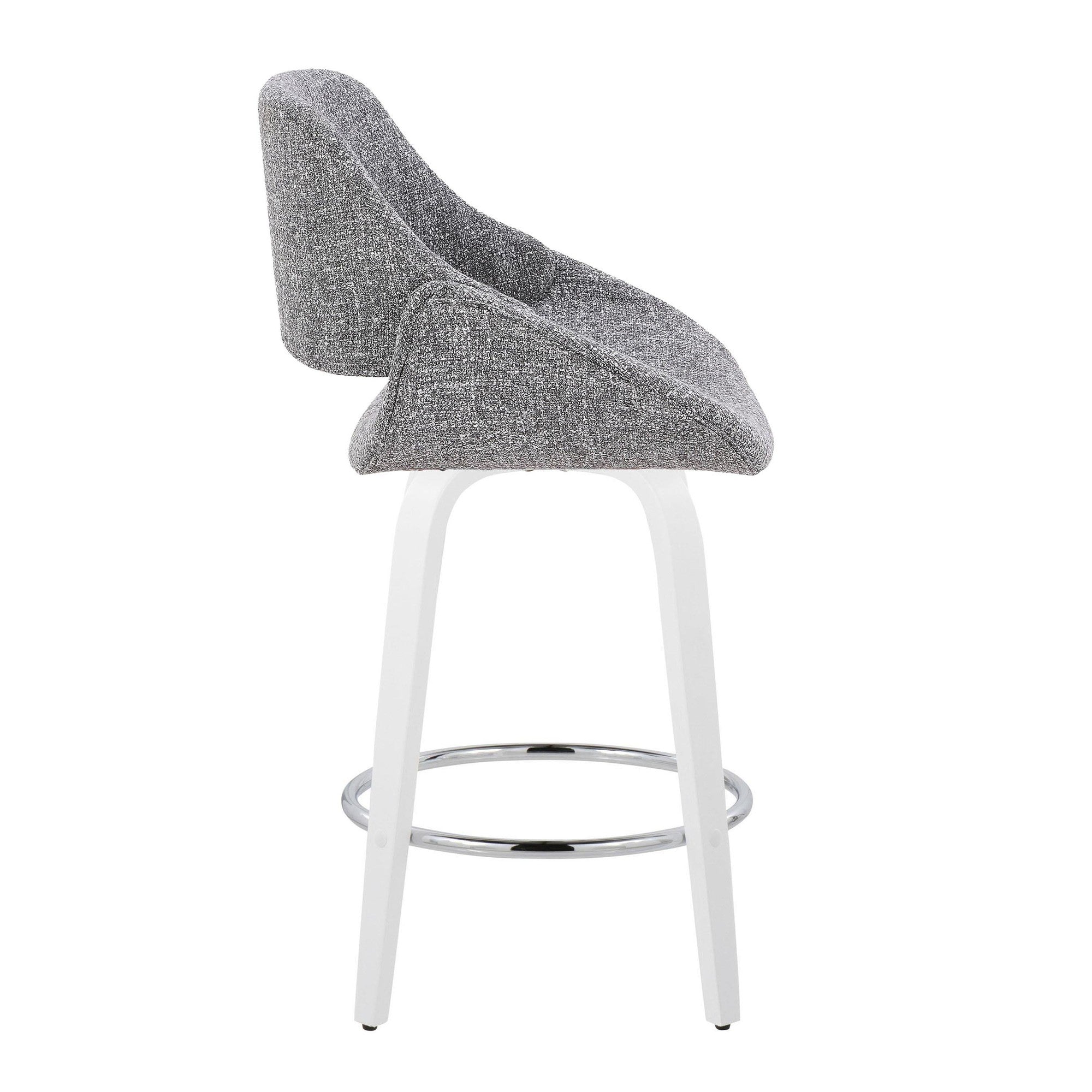 Fabrico 26" Fixed-Height Counter Stool - Set of 2 - White Wood, Grey Fabric, Chrome Metal