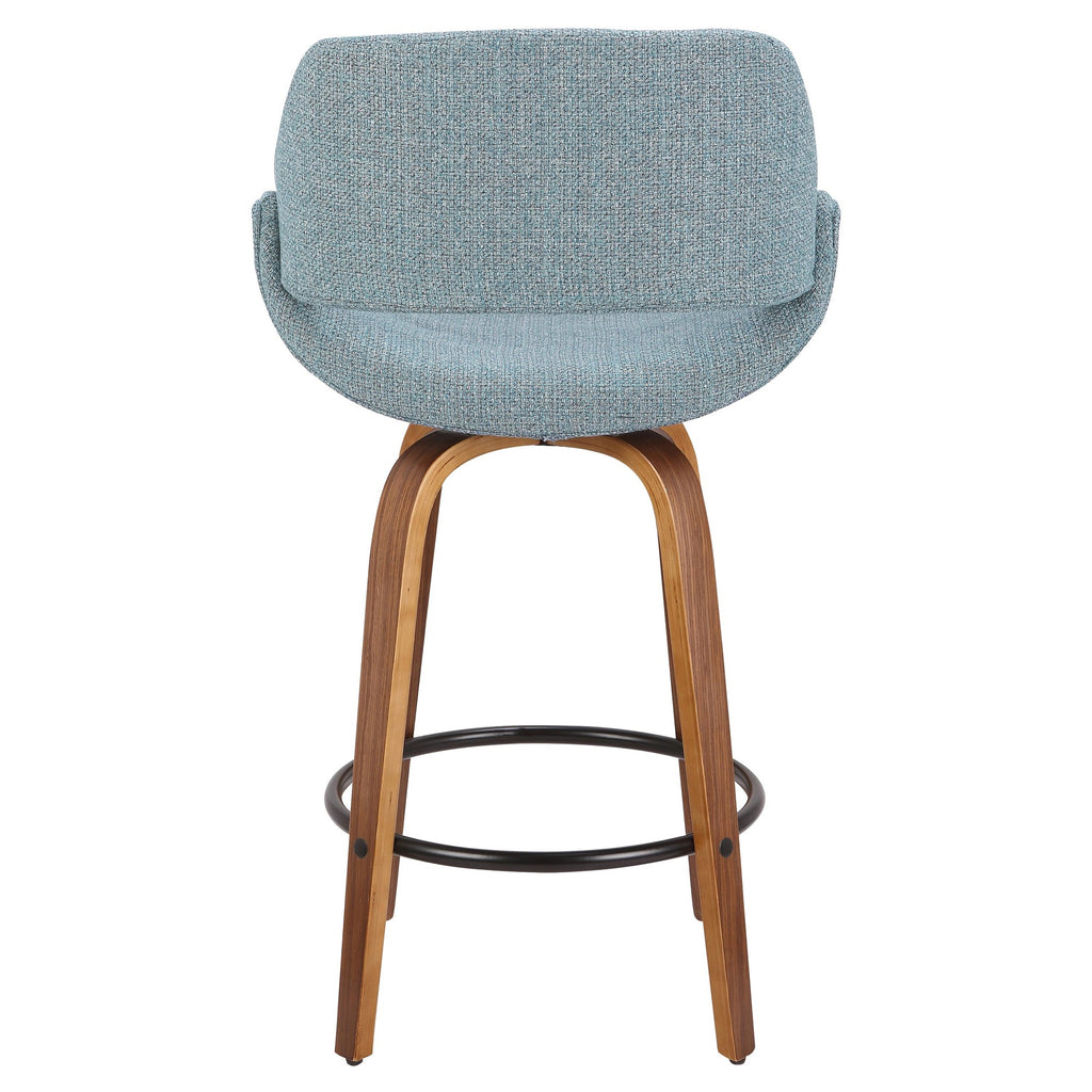 Fabrico 26" Fixed-Height Counter Stool - Set of 3 - Walnut Wood, Blue Noise Fabric, Black Metal