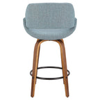 Fabrico 26" Fixed-Height Counter Stool - Set of 3 - Walnut Wood, Blue Noise Fabric, Black Metal