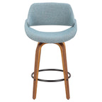 Fabrico 26" Fixed-Height Counter Stool - Set of 3 - Walnut Wood, Blue Noise Fabric, Black Metal